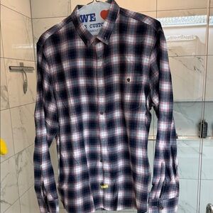 Classic Navy and White Plaid Men's flannel Shirt